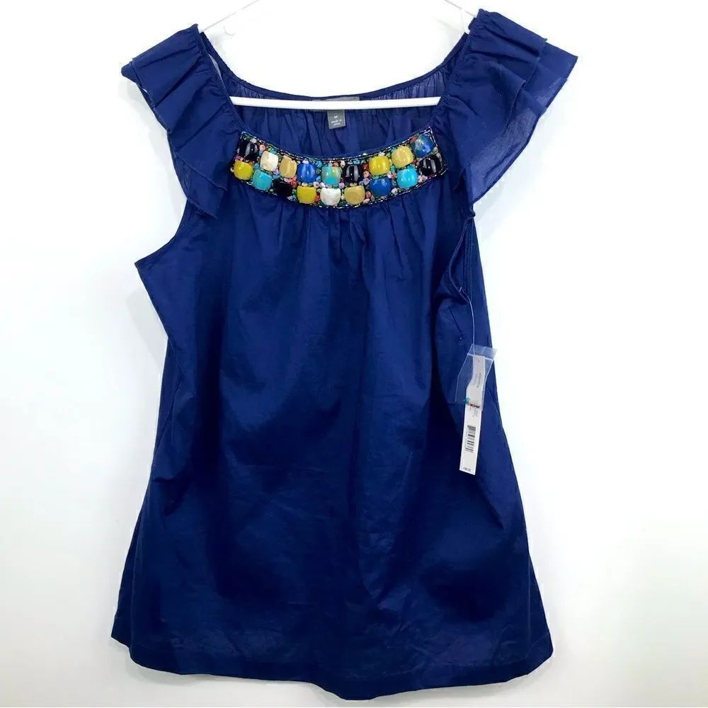Apt. 9 NEW Navy Bead Embellished Sleeveless Blouse